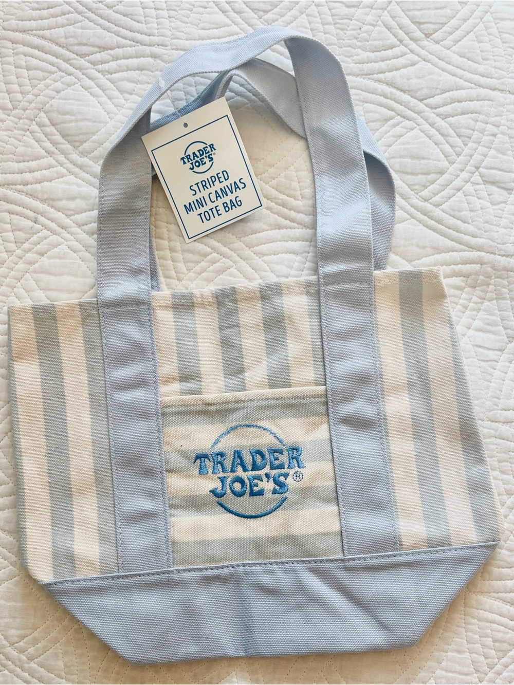 Trader Joe's Light Blue & Cream Striped Canvas Tote Bag